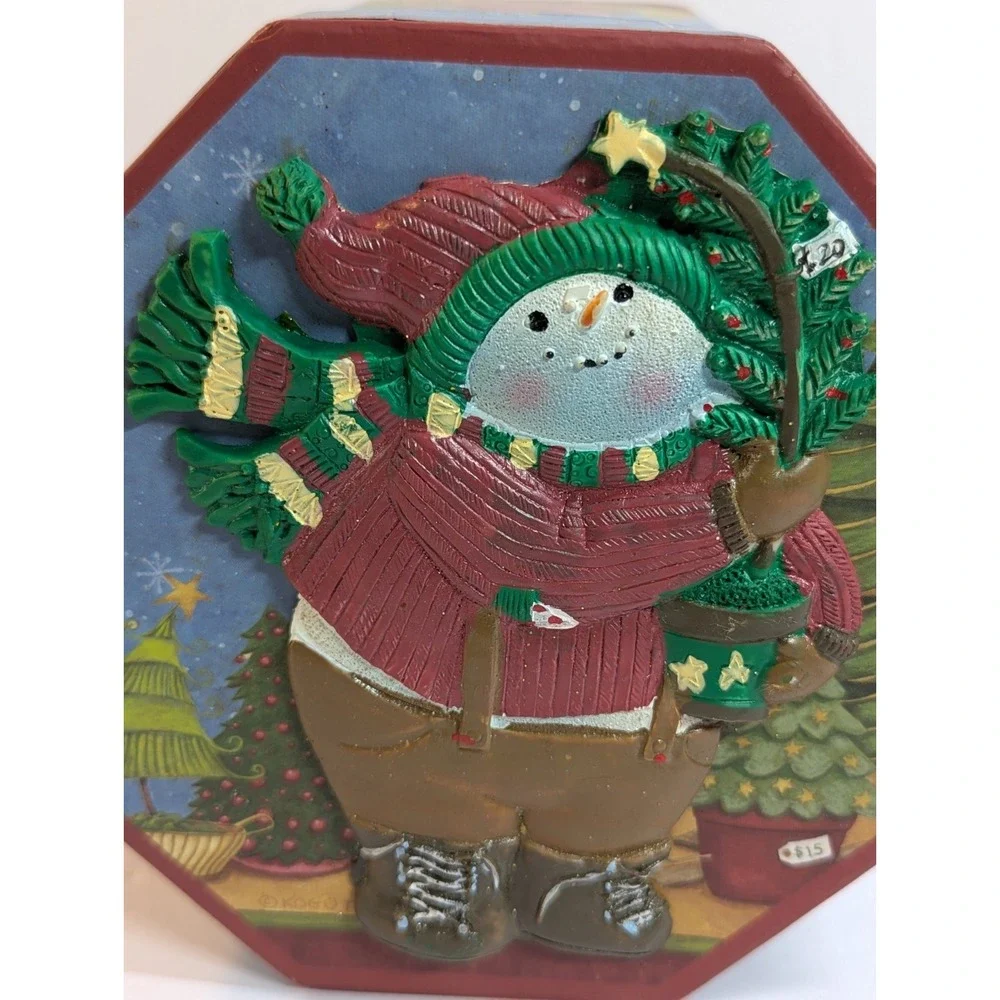 The‎ Lindy Bowman Company 3D Octogon Snowman Tree Christmas Box Vintage